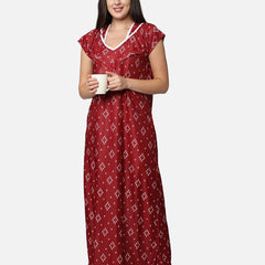 Be You Women Maroon Printed Maternity Maxi Nightdress