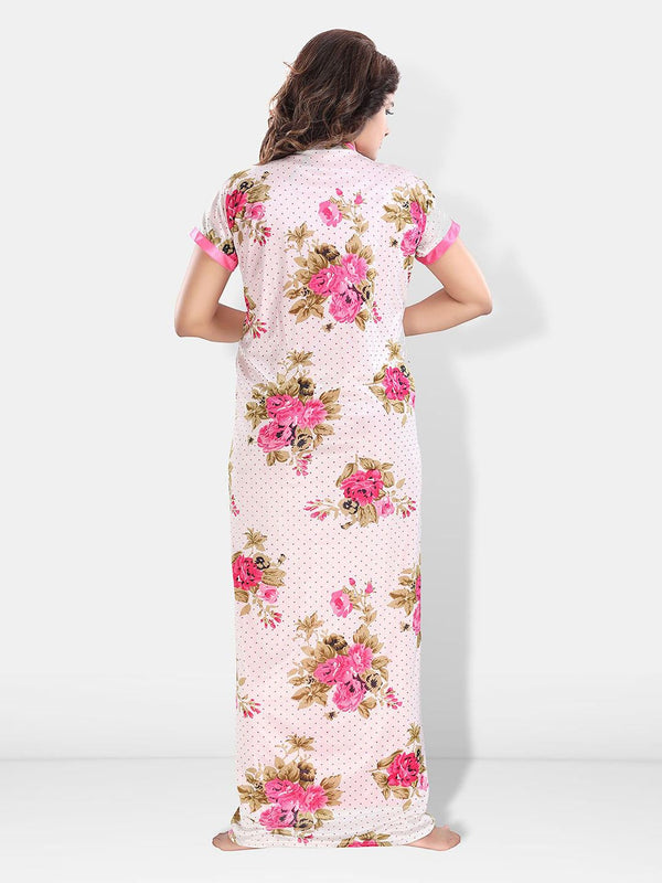 Be You Floral Printed Maxi Satin Nightdress With Robe