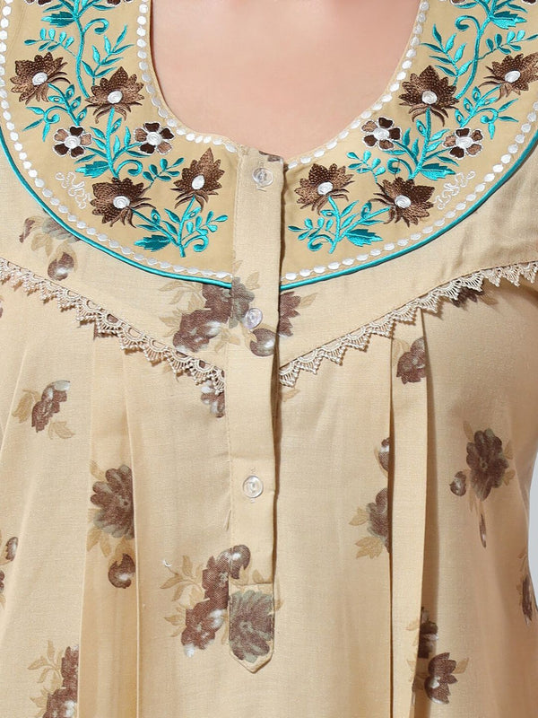 Be You Cream-Coloured Embroidered Maxi Nightdress