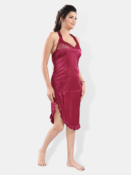 Be You V-Neck Satin Lace Night Suit With Robe