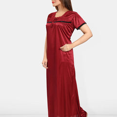 Be You Self Design Square Neck Satin Maxi Nightdress