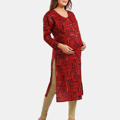 Be You Geometric Printed Round Neck Maternity Straight Kurta