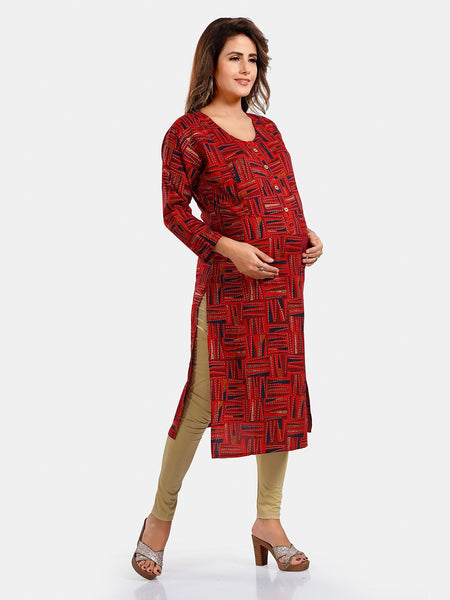 Be You Geometric Printed Round Neck Maternity Straight Kurta