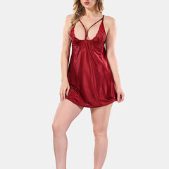 Be You Solid Lace Details Satin Nighty with Robe