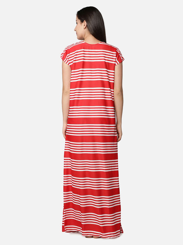 Be You Women Red Printed Maxi Nightdress Nursing / Feeding Gown