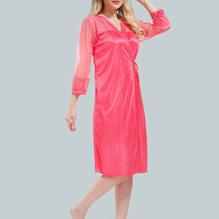 Be You Solid Lace Details Satin Nighty with Robe
