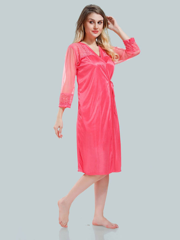 Be You Solid Lace Details Satin Nighty with Robe