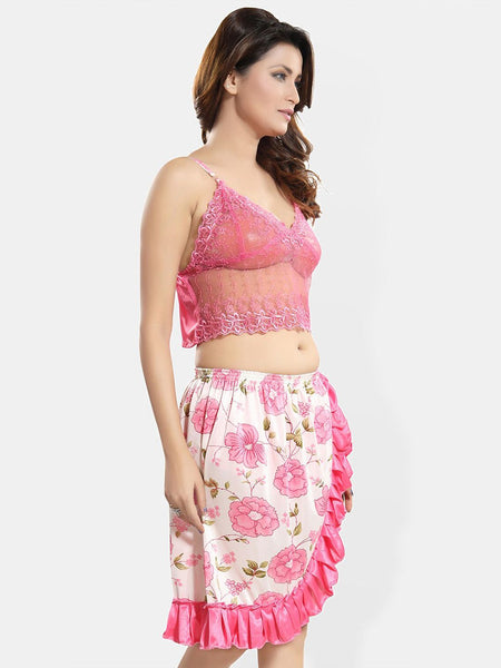 Be You Self Design Top & Skirt Night Suit Set