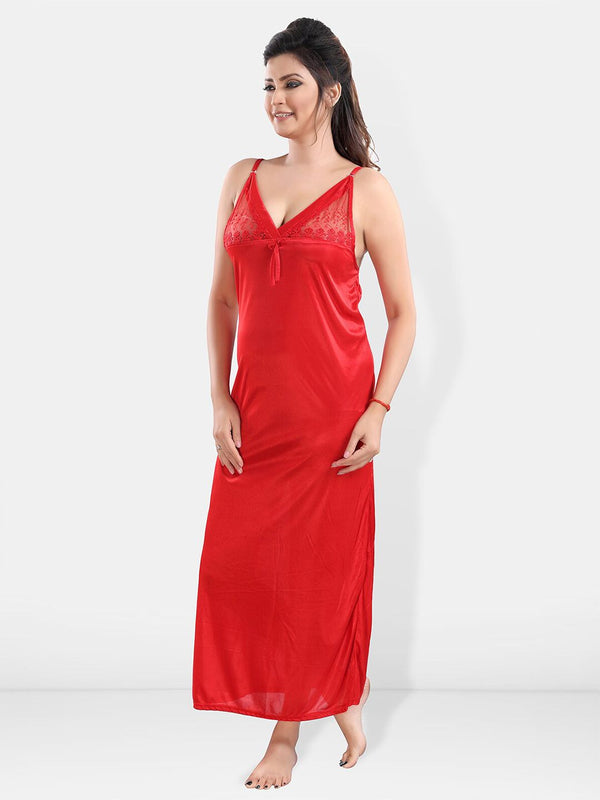 Be You V-Neck Satin Lace Night Suit With Robe