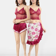 Be You Self Design Shoulder Strap Satin Nightdress