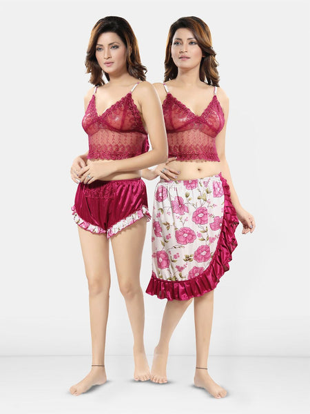 Be You Self Design Shoulder Strap Satin Nightdress