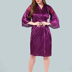 Be You Solid Lace Details Satin Nighty with Robe