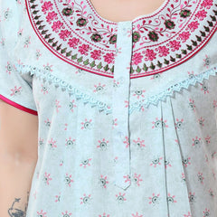 Be You Blue Embroidered Maxi Nightdress