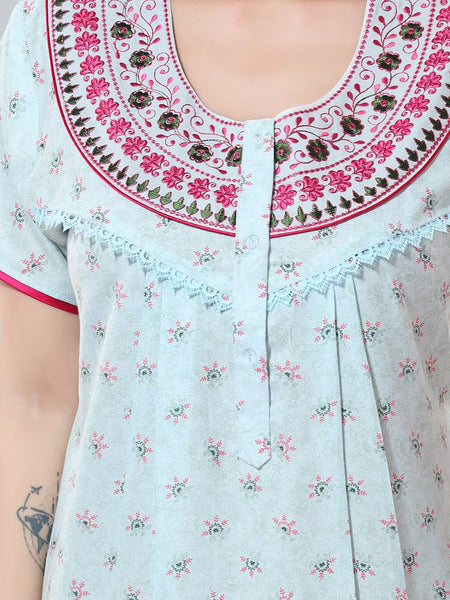 Be You Blue Embroidered Maxi Nightdress