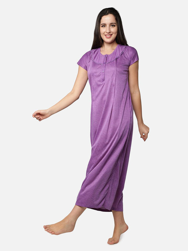 Be You Women Purple Striped Maxi Maternity Nightdress