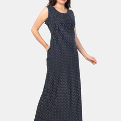 Be You Abstract Printed Sleeveless Maxi Nightdress