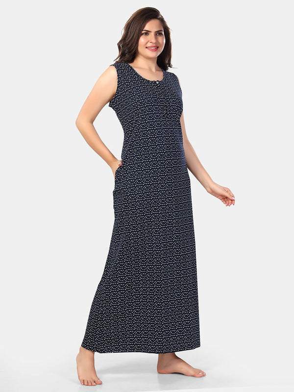 Be You Abstract Printed Sleeveless Maxi Nightdress
