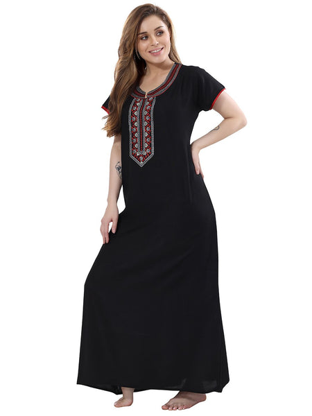 Be You Black Embroidered Maxi Nightdress
