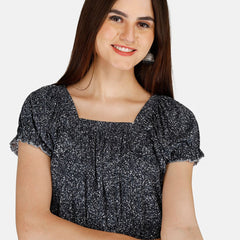 Be You Women Printed Satin Maxi Nightdress