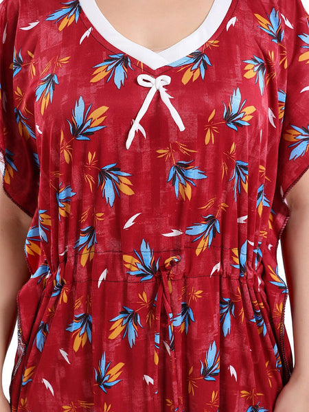 Be You Floral Printed V-Neck Satin Kaftan Nightdress