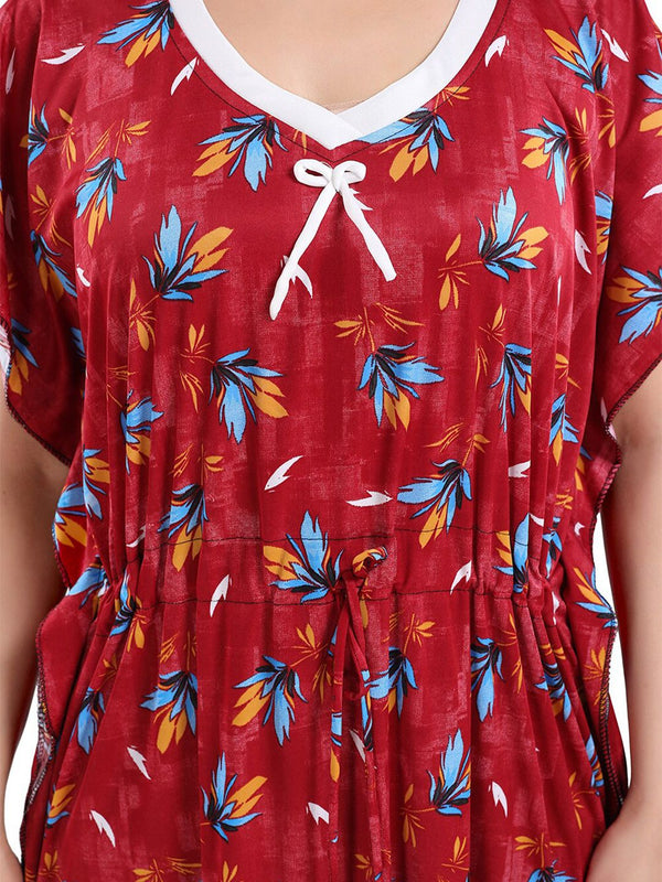 Be You Floral Printed V-Neck Satin Kaftan Nightdress