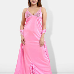 Be You Pack Of 4 Satin Maxi Wrap Nightdress With Lingerie Set