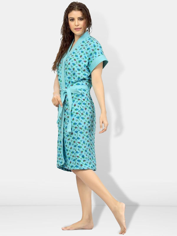 Be You Women Printed Cotton Anti-bacterial Super Soft Bath Robe With Belt