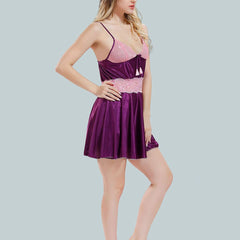 Be You Solid Lace Details Satin Nighty with Robe