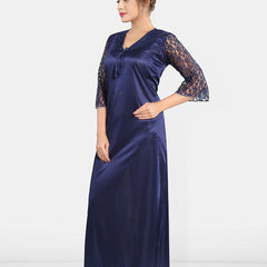 Be You Solid Satin Night Gowns For Women Maxi Nightdress