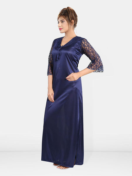Be You Solid Satin Night Gowns For Women Maxi Nightdress