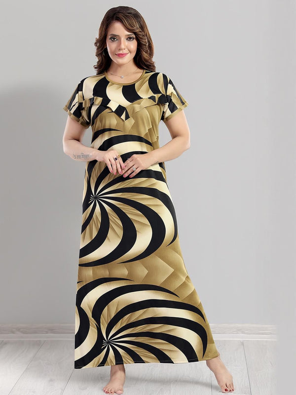 Be You Sarina Satin Spiral Printed Maternity Maxi Nightdress
