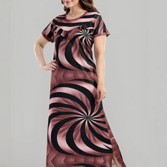 Be You Sarina Satin Spiral Printed Maternity Maxi Nightdress