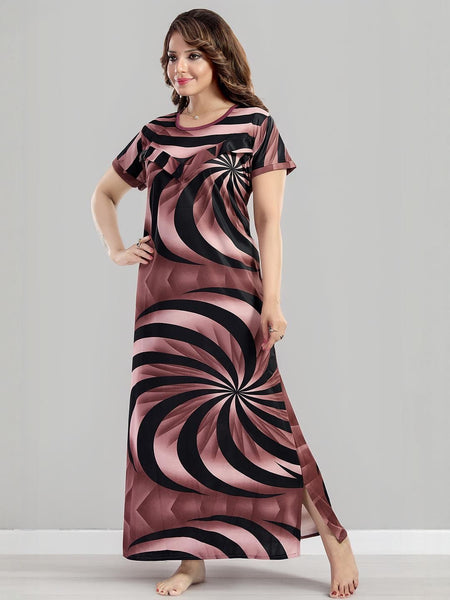 Be You Sarina Satin Spiral Printed Maternity Maxi Nightdress