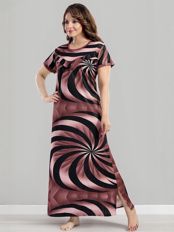 Be You Sarina Satin Spiral Printed Maternity Maxi Nightdress