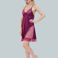 Be You Solid Lace Details Satin Nighty with Robe