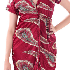 Be You Women Maroon Pack Of 2  Printed Satin Nightdress