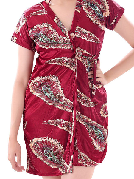 Be You Women Maroon Pack Of 2  Printed Satin Nightdress