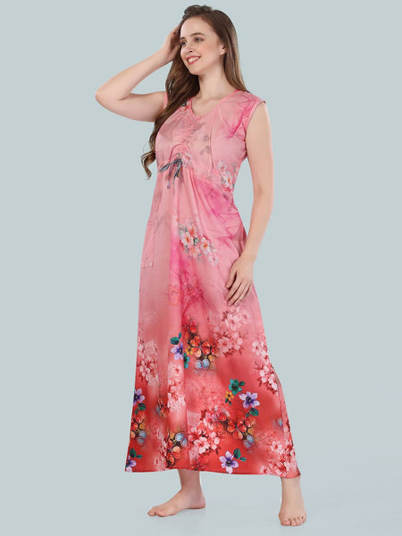 Be You Peach-Coloured Printed Maxi Nightdress