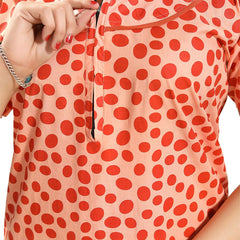 Be You Polka Dots Printed Round Neck Pure Cotton Maxi Nightdress