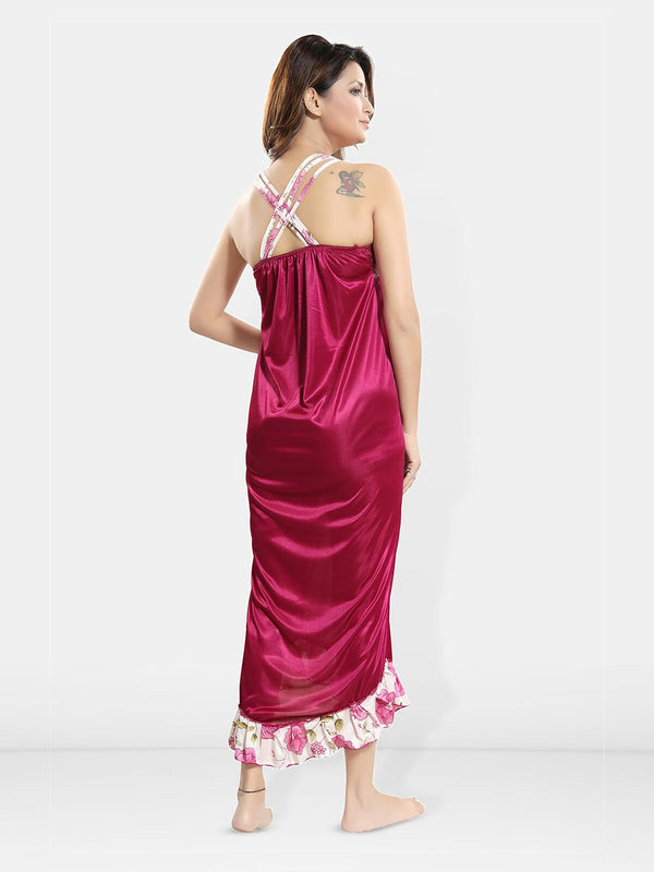 Be You Floral Printed 5 Pieces Satin Nightdress