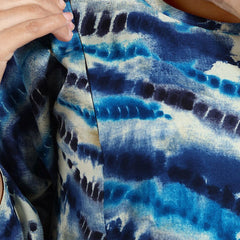 Be You Tie and Dye Printed Round Neck Bell Sleeves Maternity Fit & Flare Midi Dress