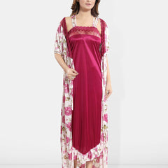 Be You Floral Printed Satin Wrap Nightdress With Robe
