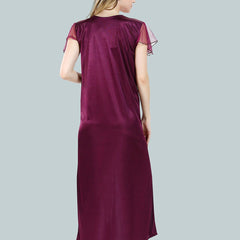 Be You Square Neck Lace Up Details Satin Maxi Nightdress With Robe