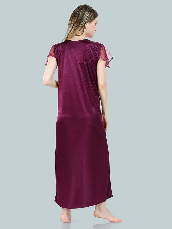 Be You Square Neck Lace Up Details Satin Maxi Nightdress With Robe