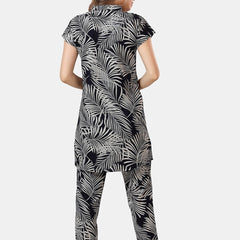 Be You Tropical Printed Mandarin Collar Longline Night Suit