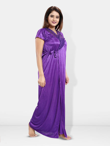 Be You 6 Piece Satin Maxi Nightdress With Robe, Lingerie Set, NightSuit