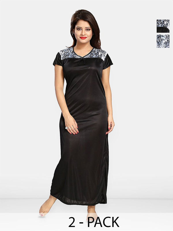 Be You Women Pack Of 2 Printed Maxi Nightdress