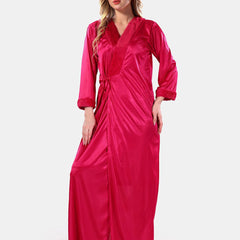 Be You V-Neck Long Sleevs Satin Maxi Nightdress With Robe