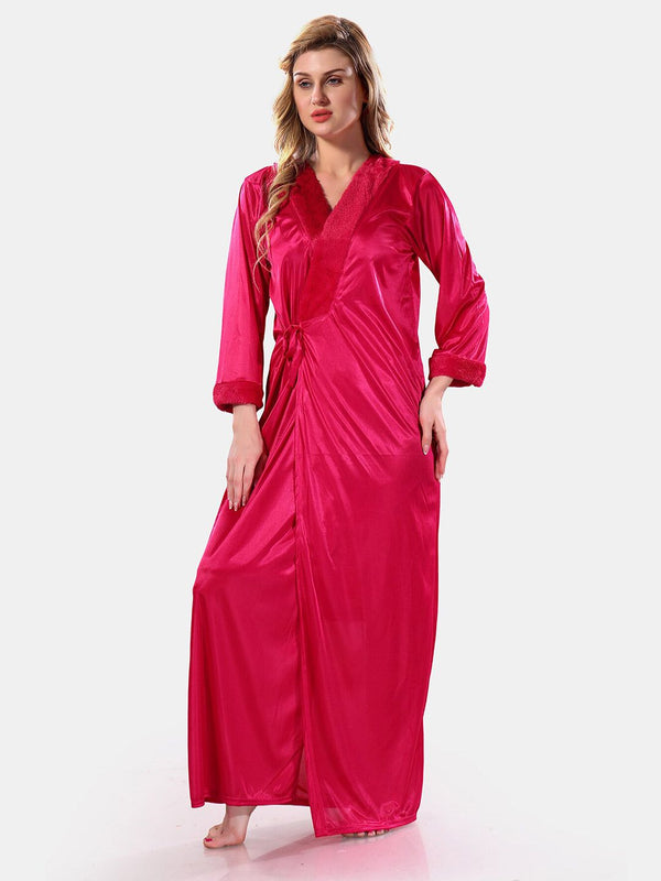 Be You V-Neck Long Sleevs Satin Maxi Nightdress With Robe