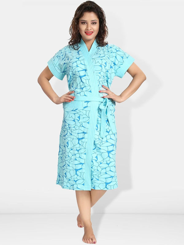 Be You Women Printed Cotton Anti-bacterial Super Soft Bath Robe With Belt
